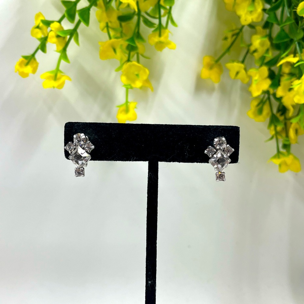 Jay Flex Sterling Silver Signed Vintage Rhinestone Screwback Earrings